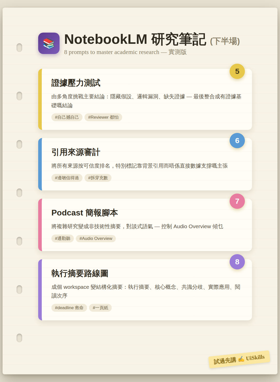NotebookLM 8 個 Prompts(下半場 5-8)
