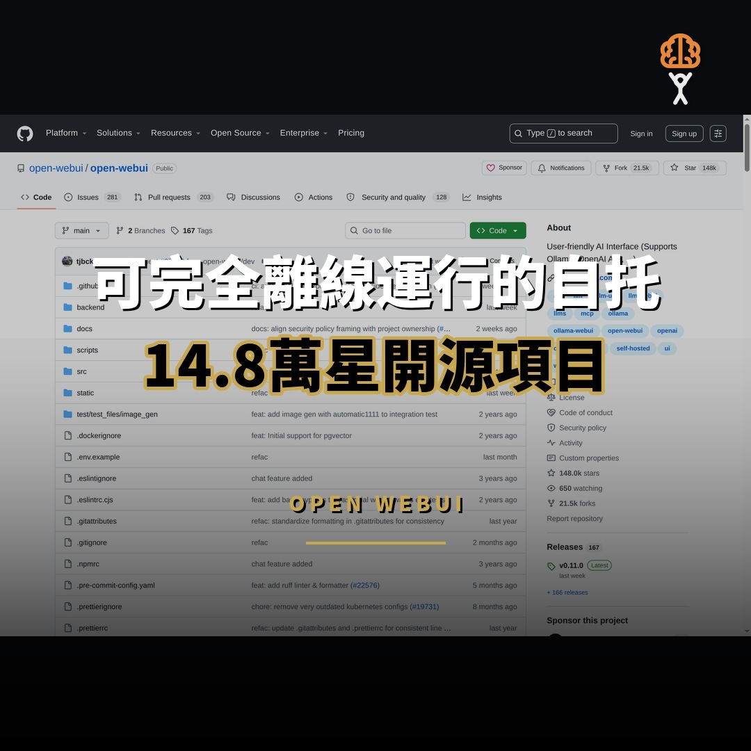 14.8 萬星開源項目：Open WebUI — 可完全離線運行的自托管 AI 平台