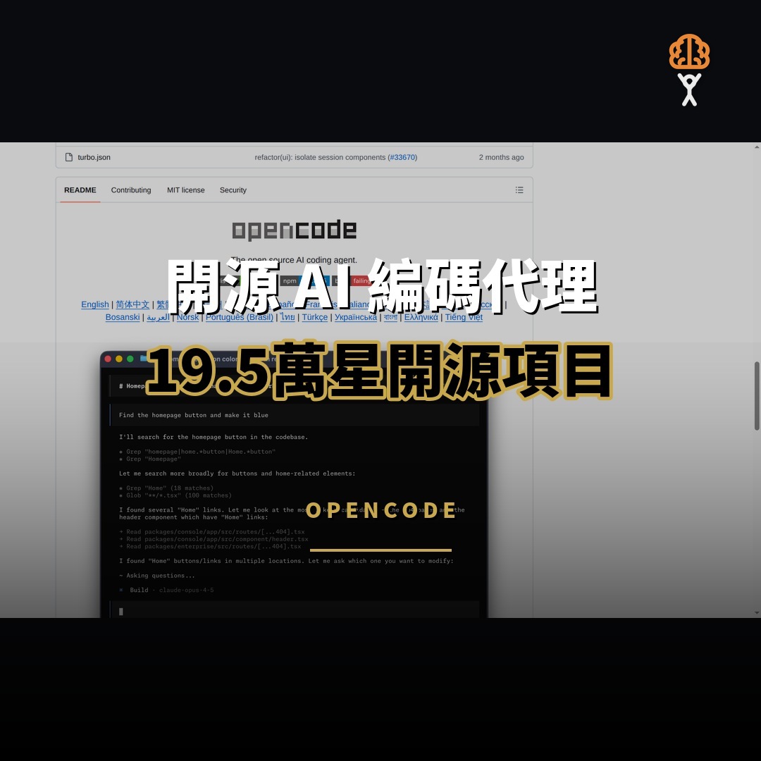 19.5 萬星開源項目：OpenCode — 開源 AI 編碼代理