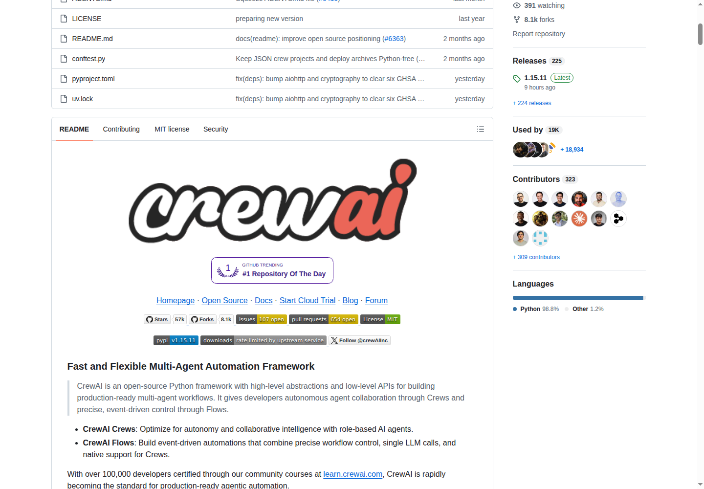 CrewAI README 核心內容(Crews + Flows 概念)