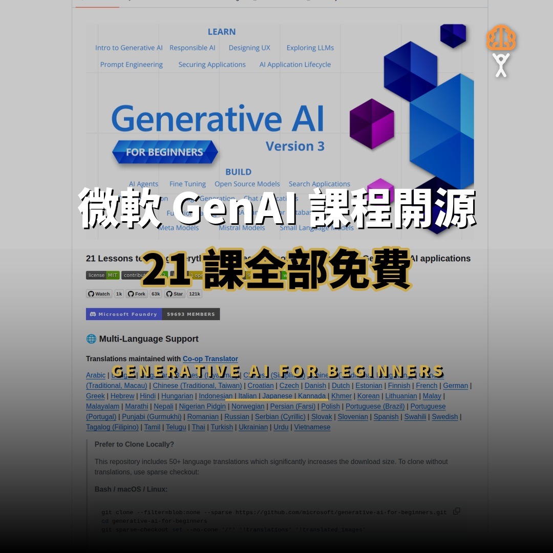 微軟 12 萬星 GenAI 課程：21 課全開源