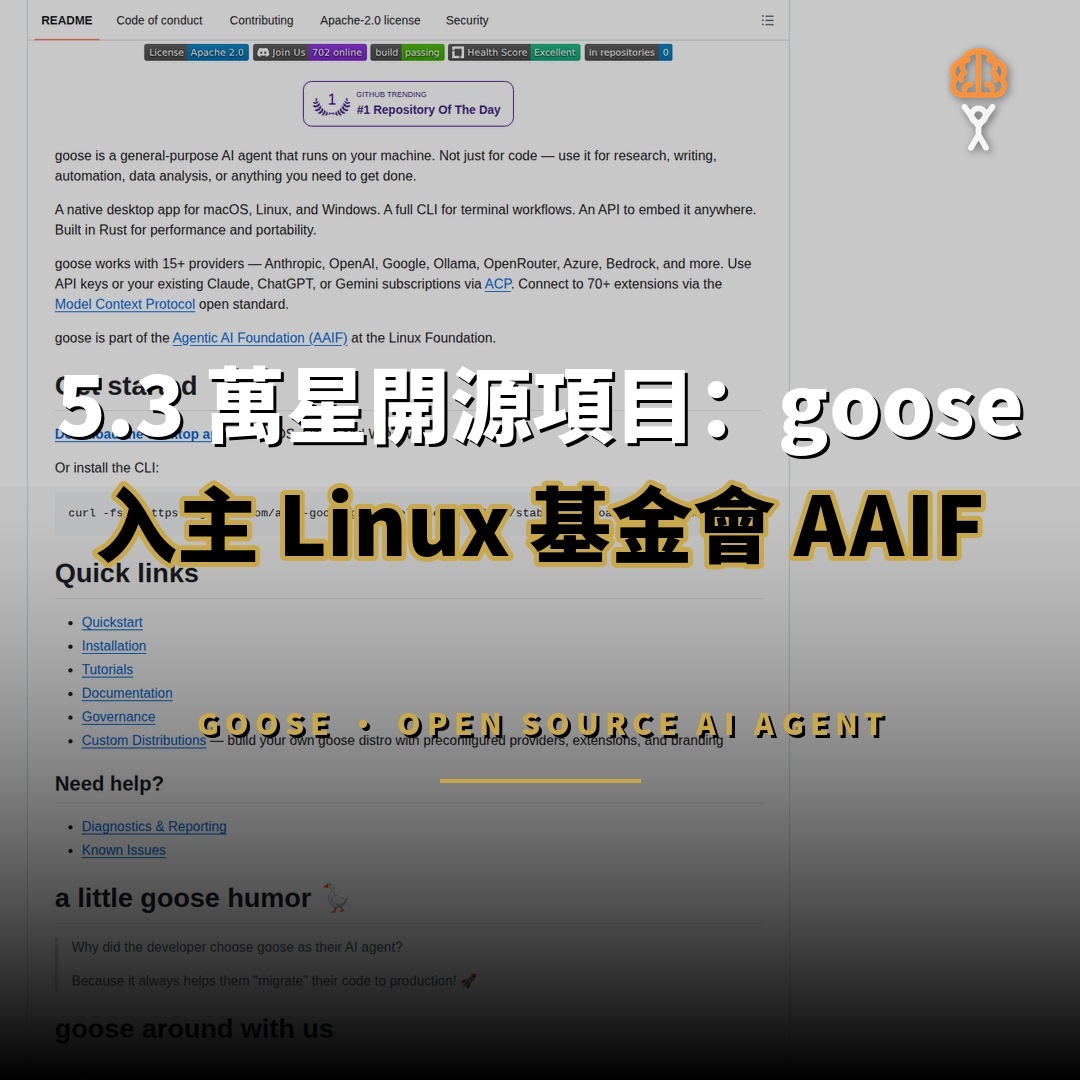 5.3 萬星開源項目：goose — 入主 Linux 基金會的開源 AI 代理