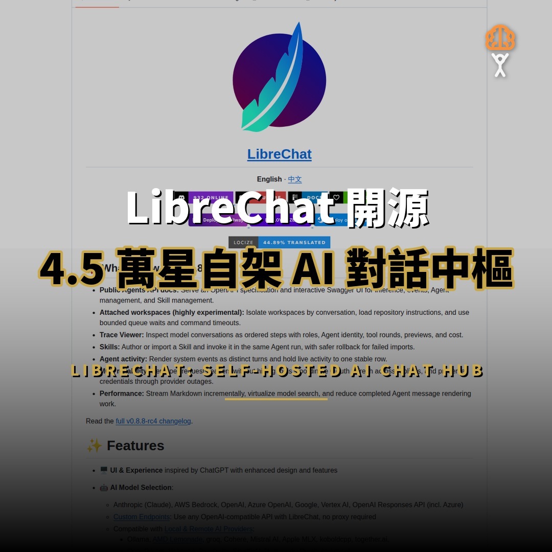 LibreChat 開源：4.5 萬星自架 AI 對話中樞
