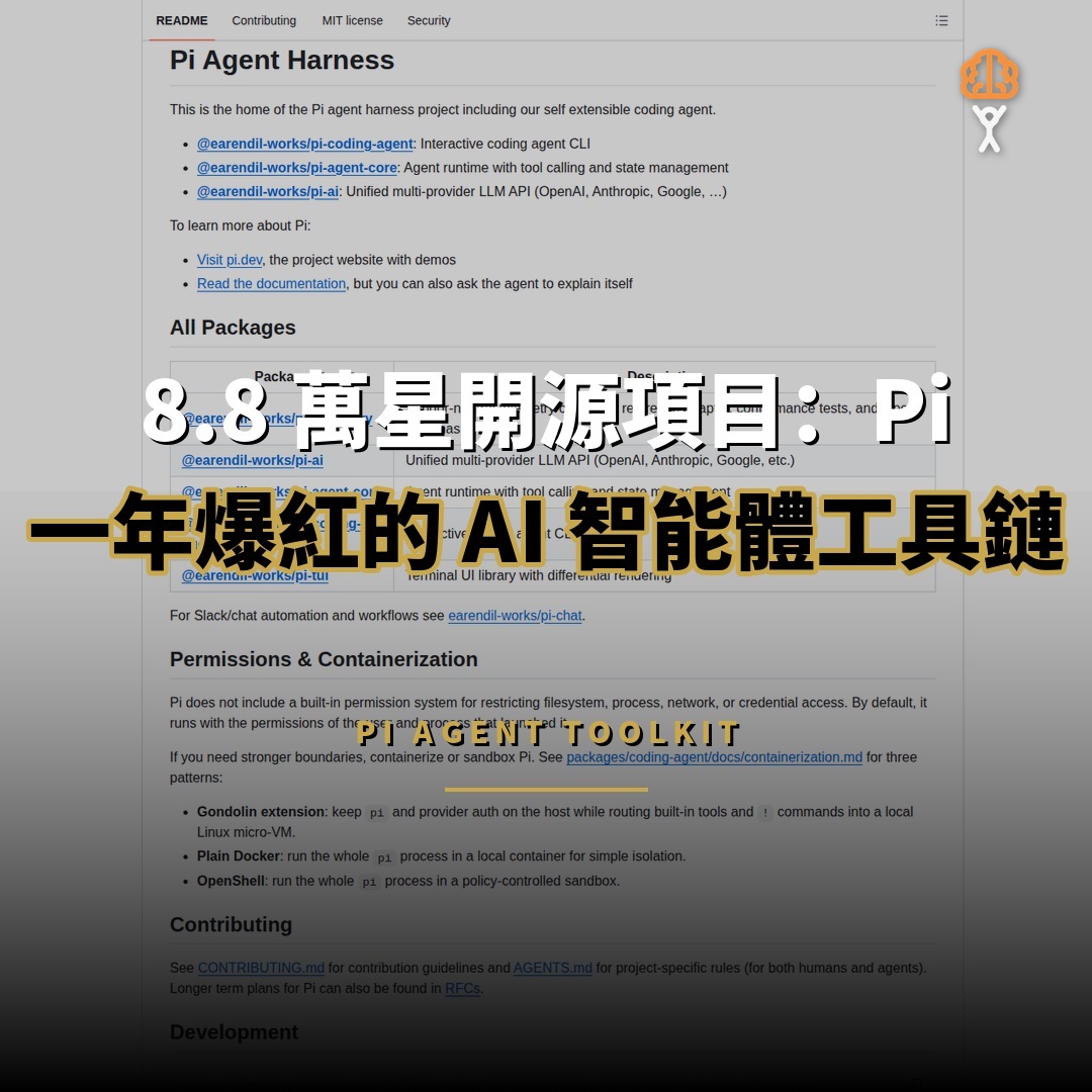 8.8 萬星開源項目：Pi — 一年爆紅的 AI 智能體工具鏈
