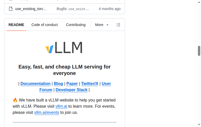 vLLM GitHub README 開頭（項目名稱與標語）